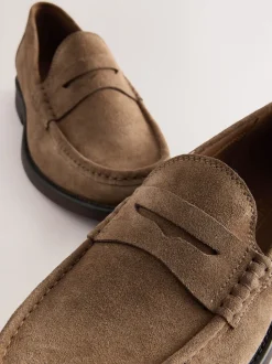 Stone Standard Fit Suede Penny Loafers