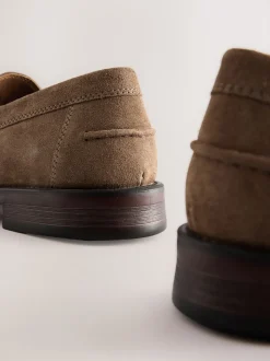 Stone Standard Fit Suede Penny Loafers