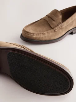 Stone Standard Fit Suede Penny Loafers