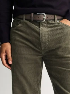 Stone Straight Fit Belted Corduroy Trousers