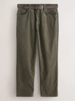 Stone Straight Fit Belted Corduroy Trousers