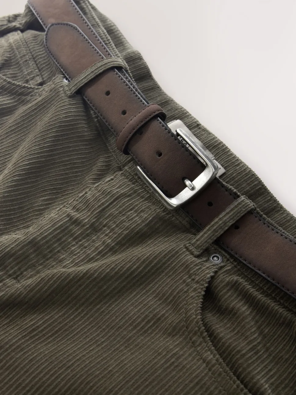 Stone Straight Fit Belted Corduroy Trousers