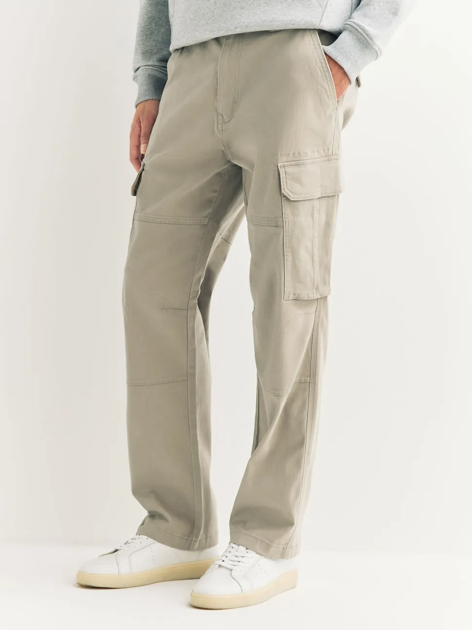 Stone Straight Fit Cotton Stretch Cargo Trousers