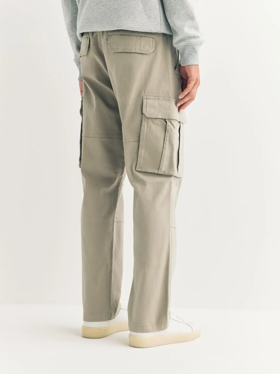 Stone Straight Fit Cotton Stretch Cargo Trousers
