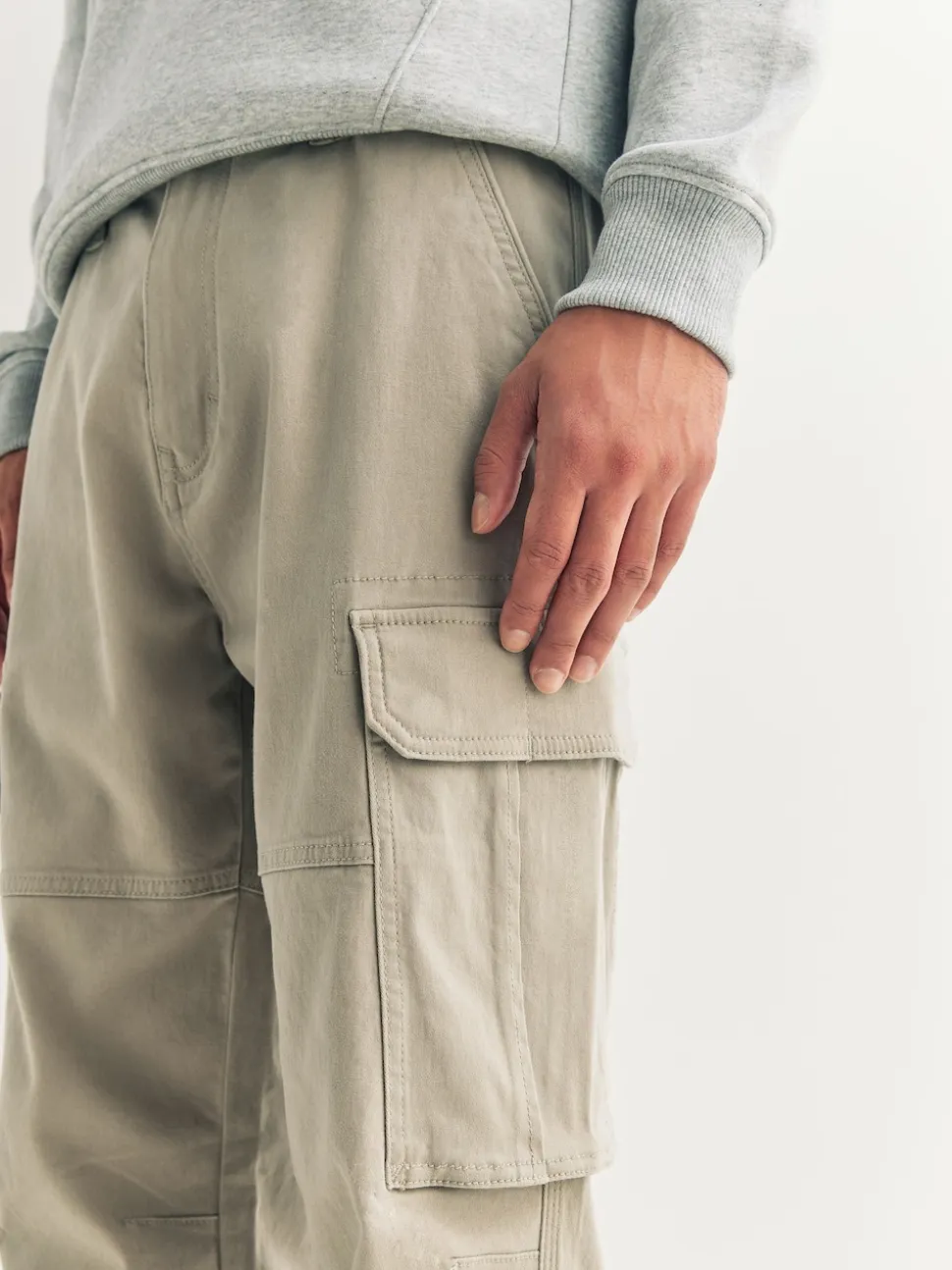 Stone Straight Fit Cotton Stretch Cargo Trousers