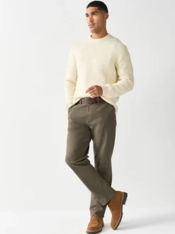 Stone Straight Fit Motionflex Chinos Trousers With Belt