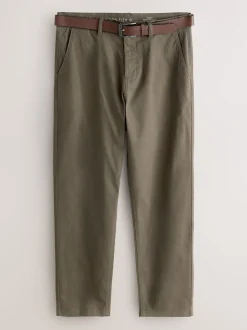 Stone Straight Fit Motionflex Chinos Trousers With Belt