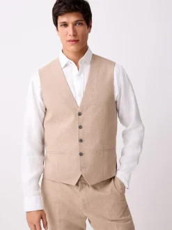 Stone Textured Linen Suit Waistcoat