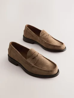 Stone Wide Fit Suede Penny Loafers