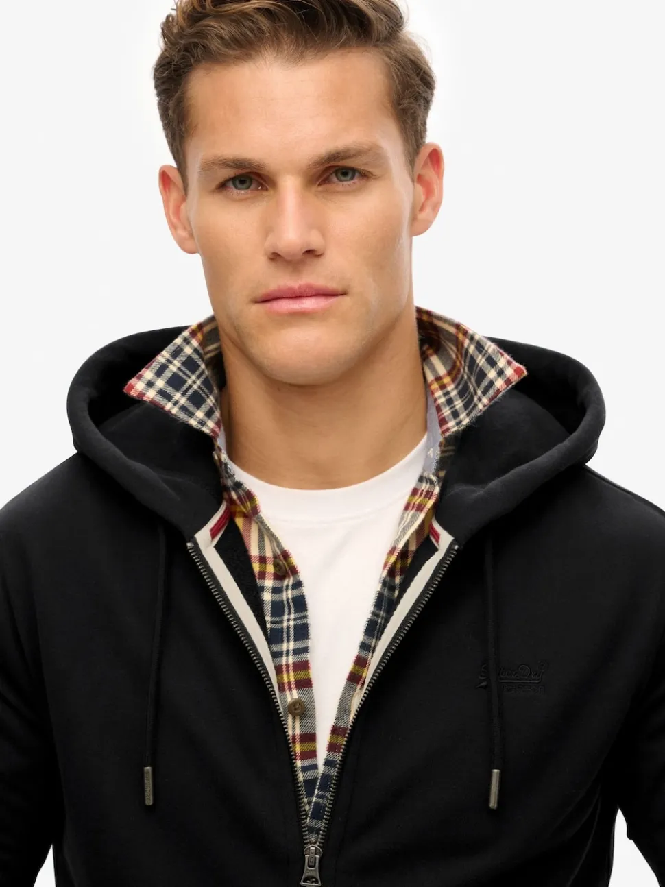 Superdry Black Essential Logo Half Brushed Zip Hoodie