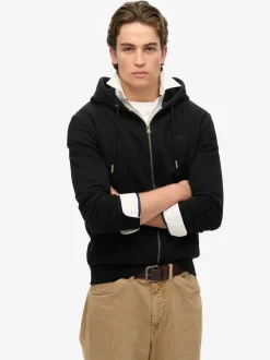 Superdry Black Essential Logo Half Brushed Zip Hoodie