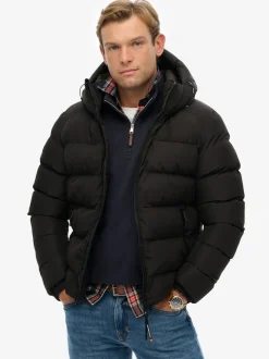 Superdry Black Hooded Sports Puffer Jacket