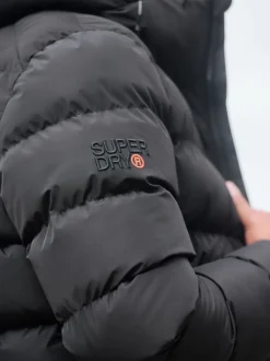 Superdry Black Hooded Sports Puffer Jacket