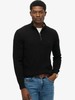 Superdry Black Wool Blend Half Zip Jumper