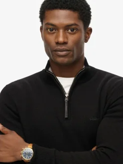 Superdry Black Wool Blend Half Zip Jumper