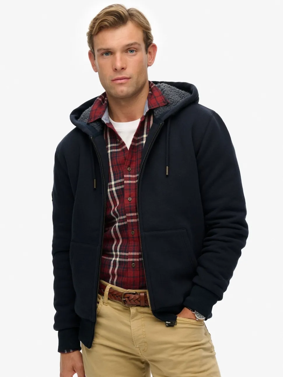 Superdry Blue Borg Lined Ziphood Hoodie