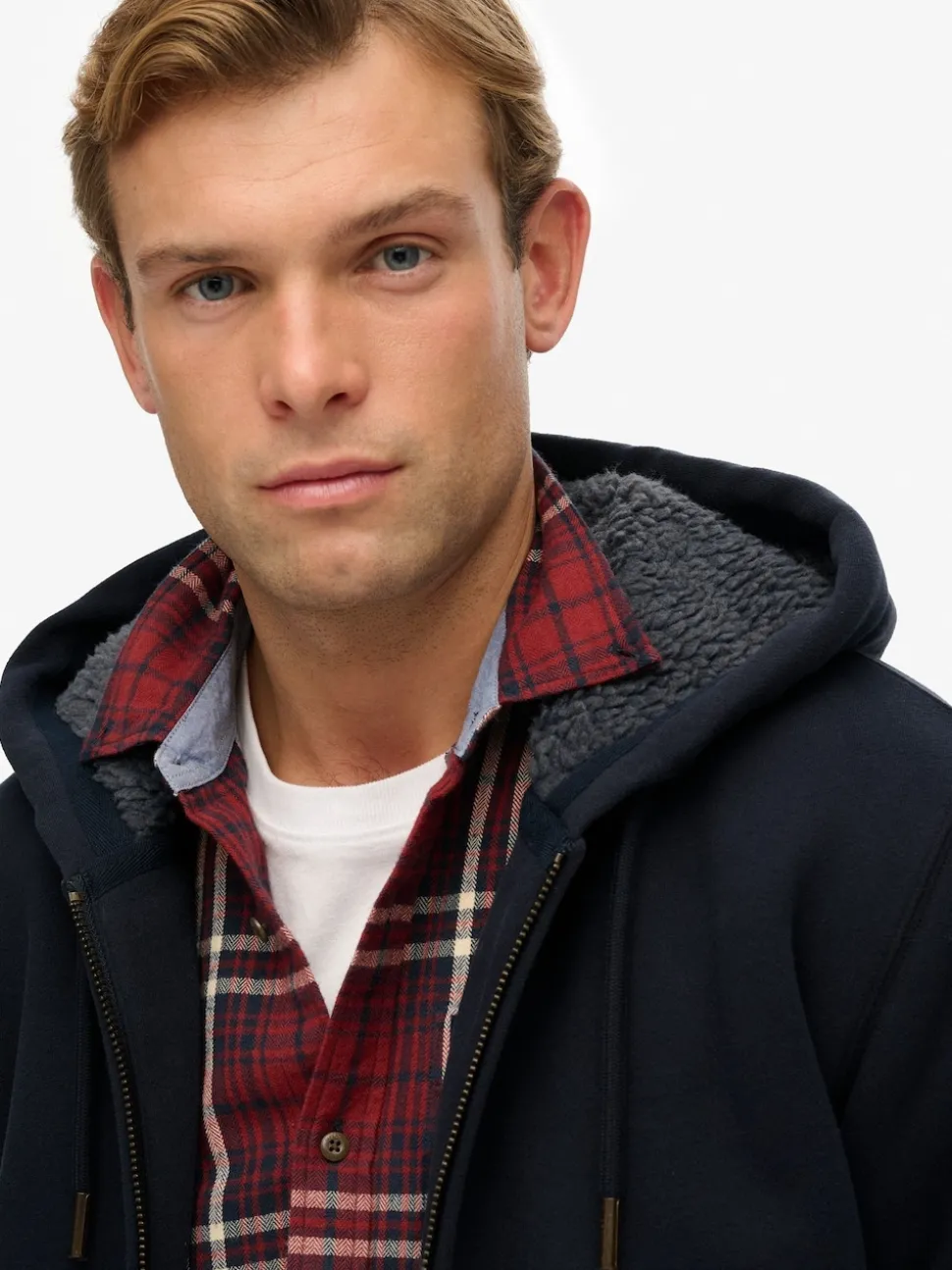 Superdry Blue Borg Lined Ziphood Hoodie