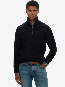 Superdry Blue Jacob Cable Knit Half Zip Jumper