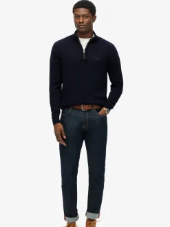 Superdry Blue Wool Blend Half Zip Jumper