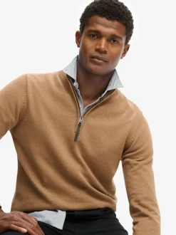 Superdry Brown Essentials Cotton Half Zip Jumper