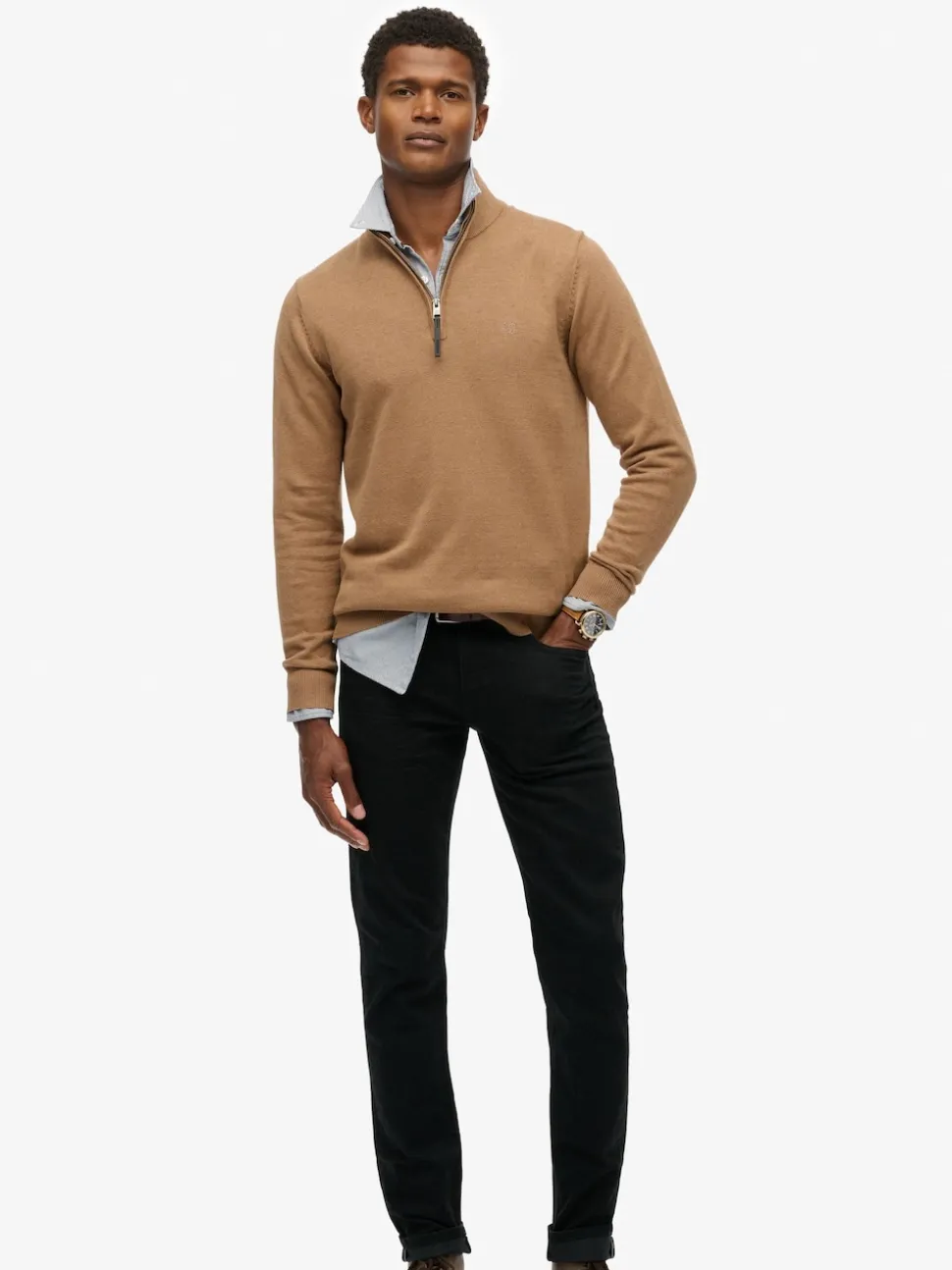 Superdry Brown Essentials Cotton Half Zip Jumper