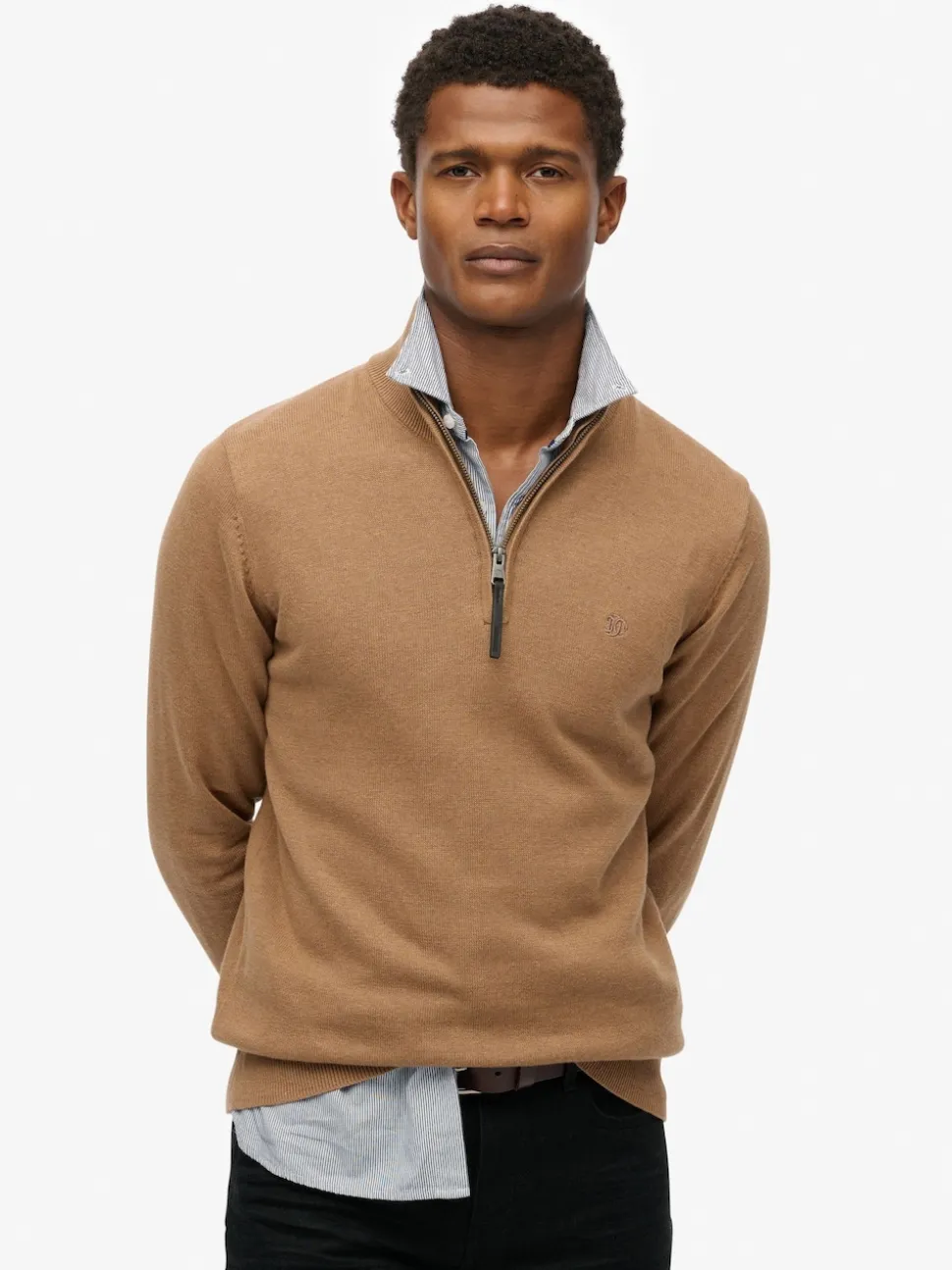 Superdry Brown Essentials Cotton Half Zip Jumper