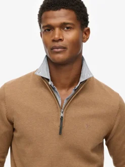 Superdry Brown Essentials Cotton Half Zip Jumper