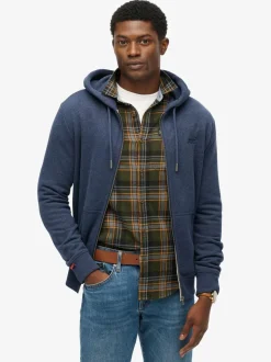 Superdry Chambray Blue Essential Logo Half Brushed Zip Hoodie