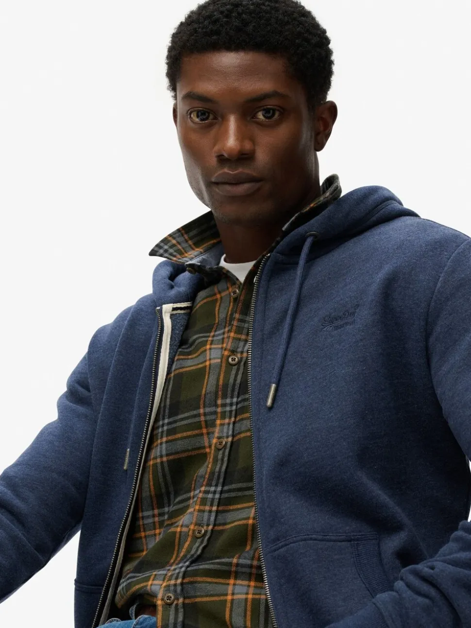Superdry Chambray Blue Essential Logo Half Brushed Zip Hoodie