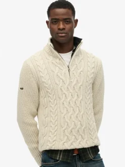 Superdry Cream Jacob Cable Knit Half Zip Jumper