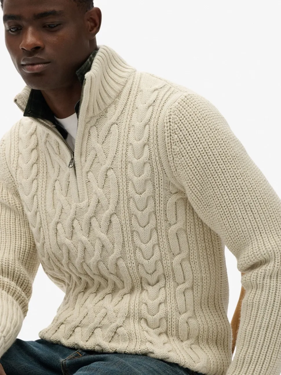 Superdry Cream Jacob Cable Knit Half Zip Jumper