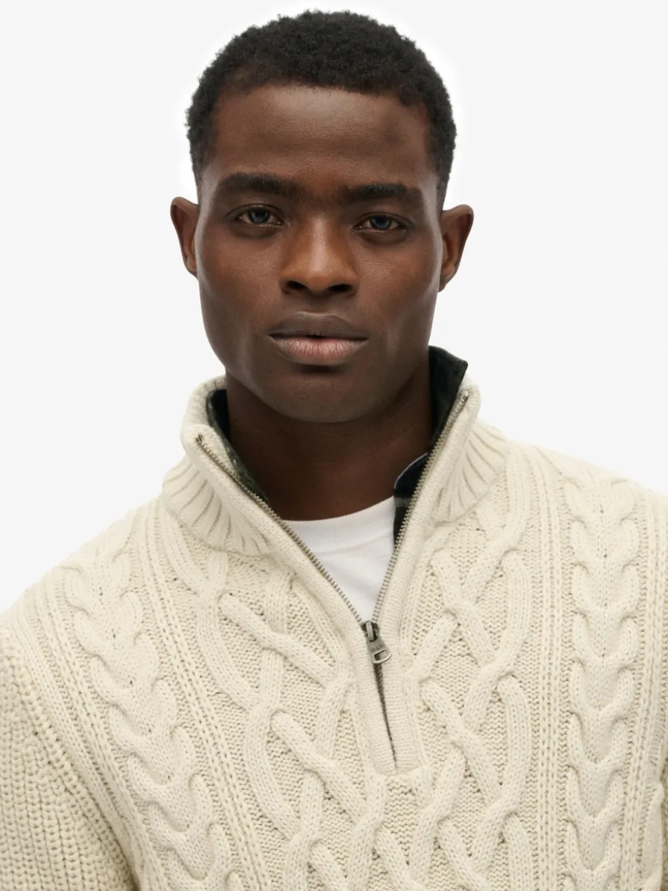 Superdry Cream Jacob Cable Knit Half Zip Jumper