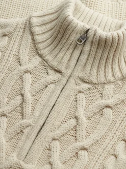 Superdry Cream Jacob Cable Knit Half Zip Jumper