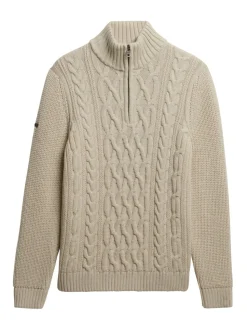 Superdry Cream Jacob Cable Knit Half Zip Jumper