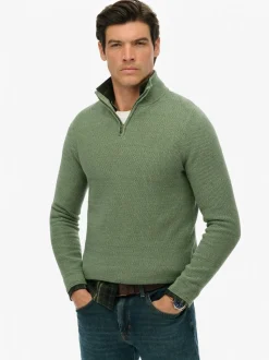 Superdry Green Cotton Texture Half-Zip Jumper