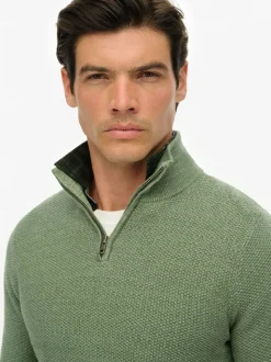 Superdry Green Cotton Texture Half-Zip Jumper