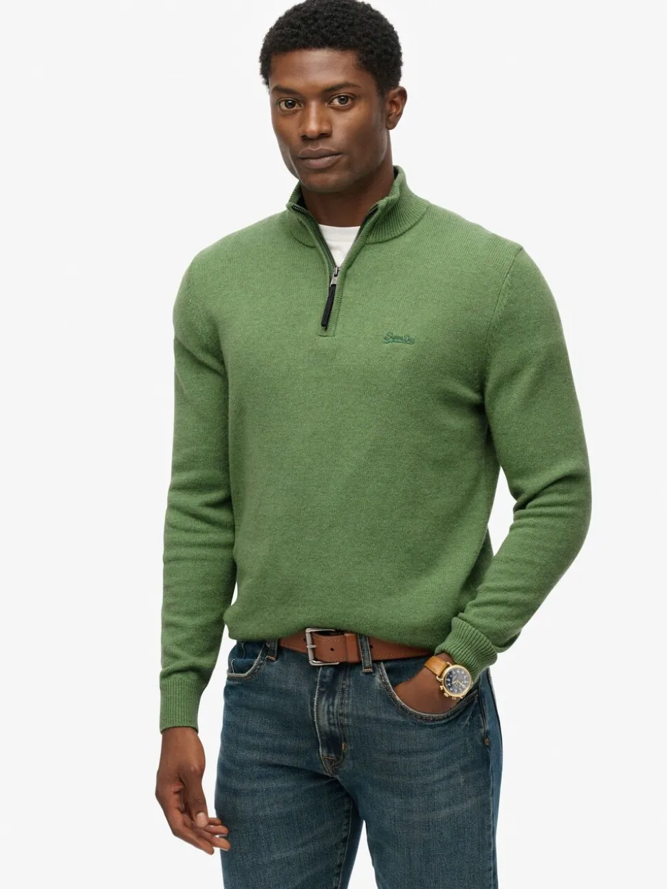 Superdry Green Wool Blend Half Zip Jumper