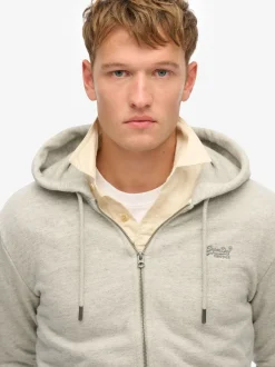 Superdry Grey Essential Logo Half Brushed Zip Hoodie