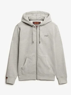 Superdry Grey Essential Logo Half Brushed Zip Hoodie