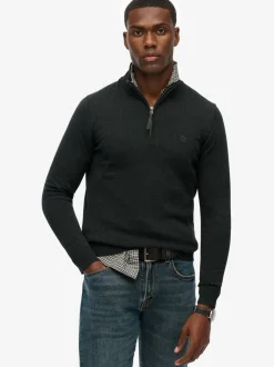 Superdry Grey Essentials Cotton Half Zip Jumper