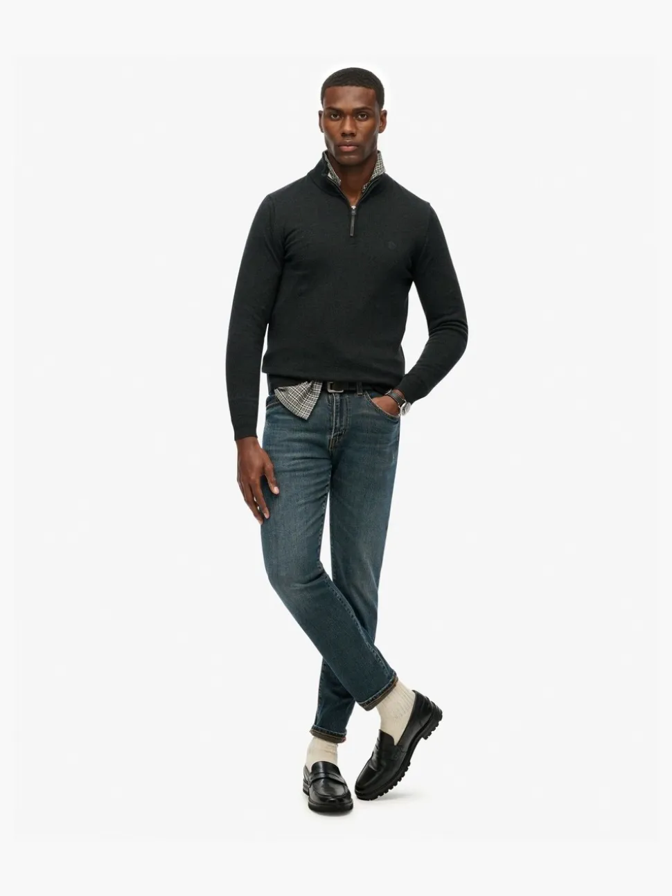 Superdry Grey Essentials Cotton Half Zip Jumper