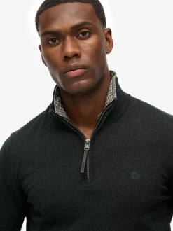 Superdry Grey Essentials Cotton Half Zip Jumper
