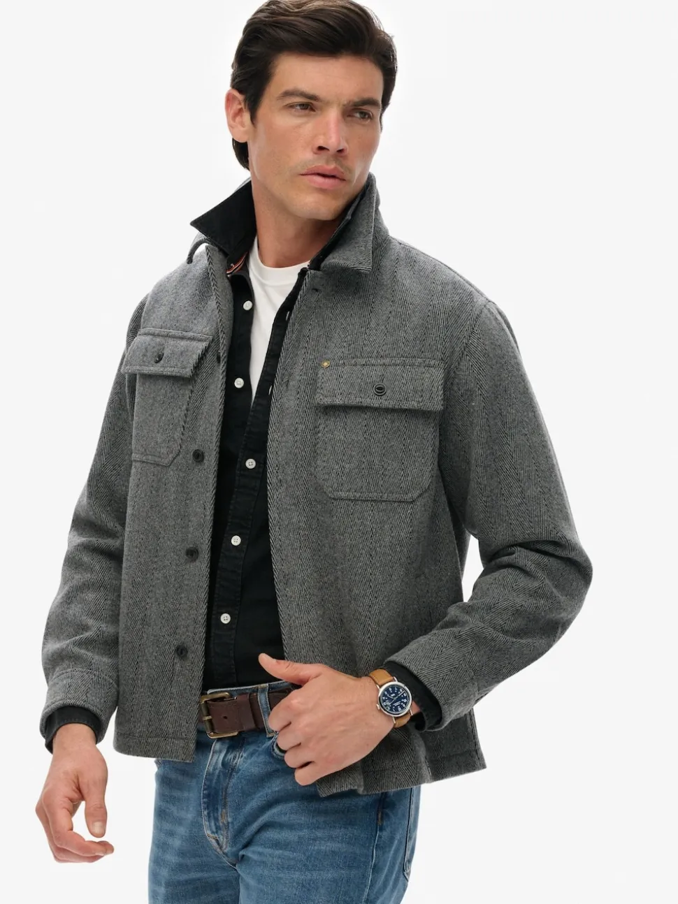 Superdry Grey Merchant Herringbone Overshirt