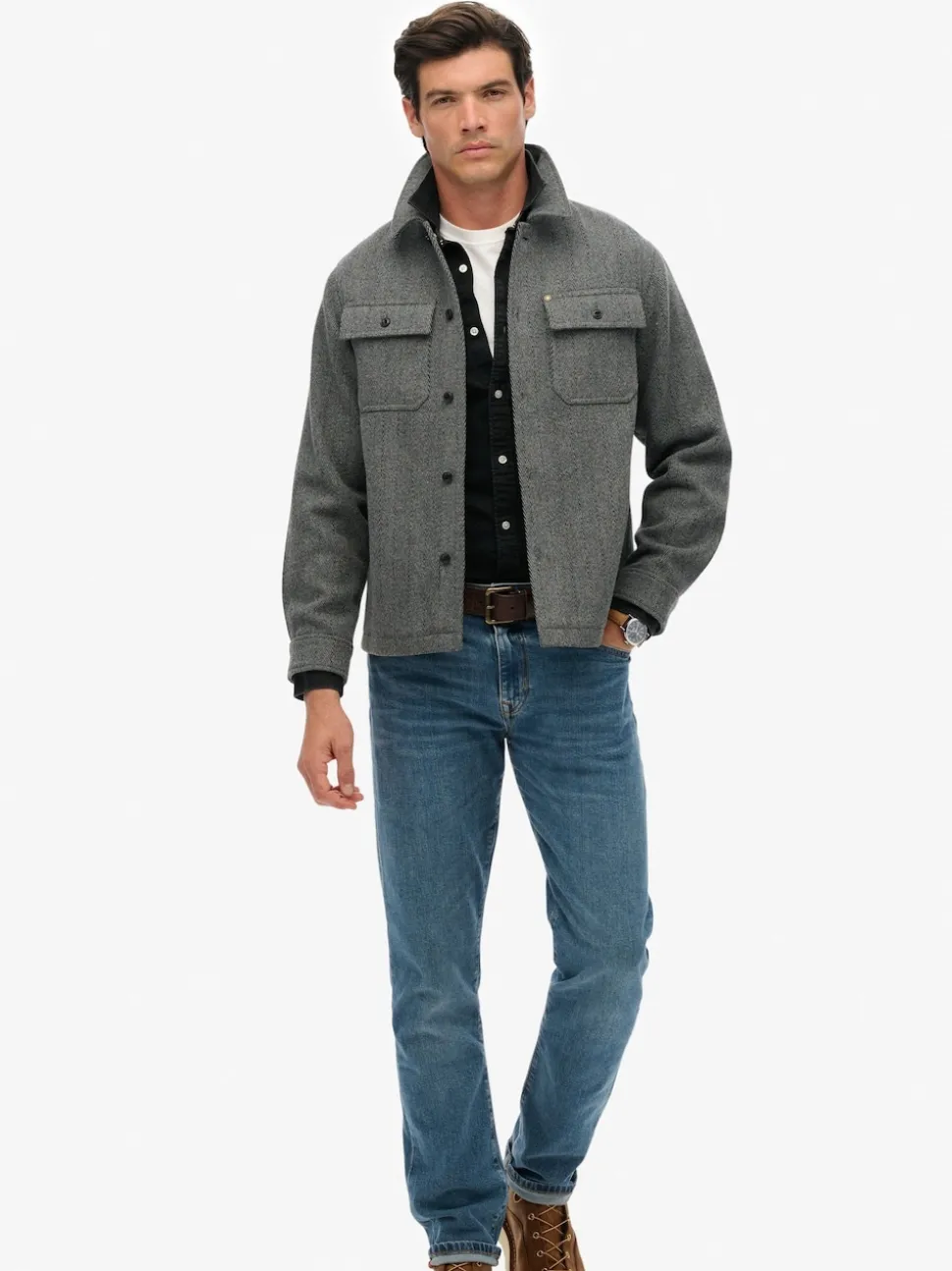 Superdry Grey Merchant Herringbone Overshirt