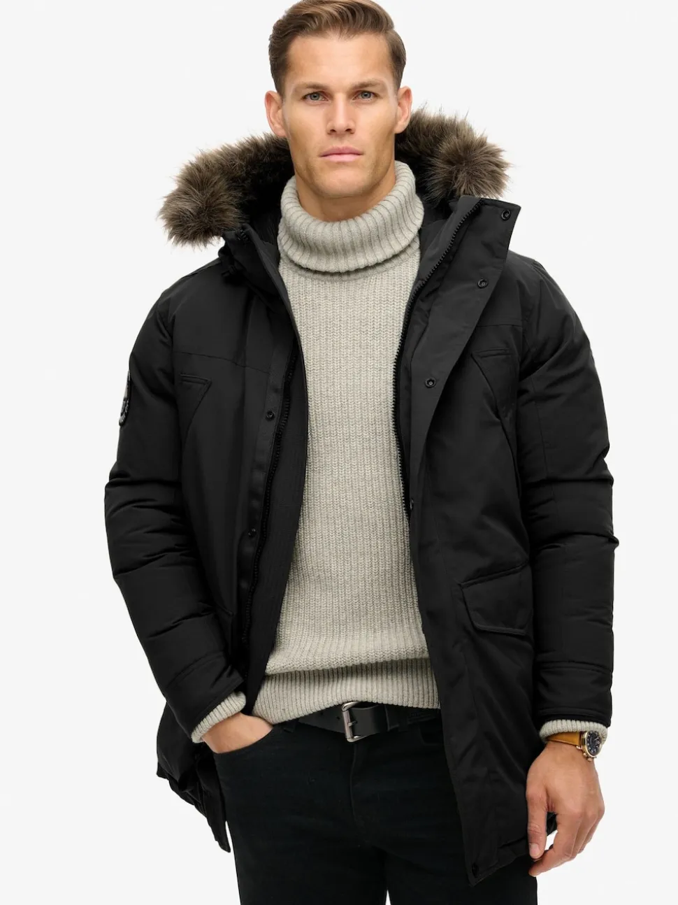 Superdry Jet Black Everest Faux Fur Parka Jacket