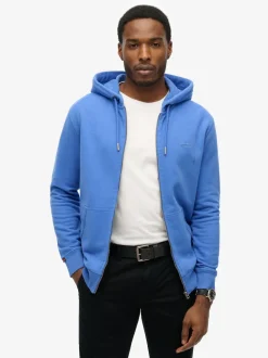 Superdry Light Blue Essential Logo Half Brushed Zip Hoodie