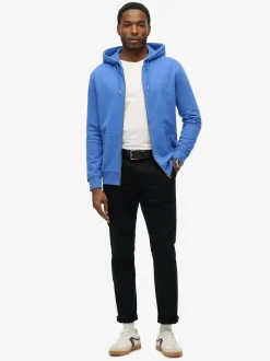 Superdry Light Blue Essential Logo Half Brushed Zip Hoodie