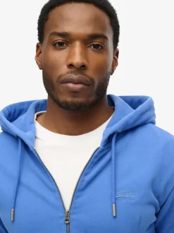 Superdry Light Blue Essential Logo Half Brushed Zip Hoodie