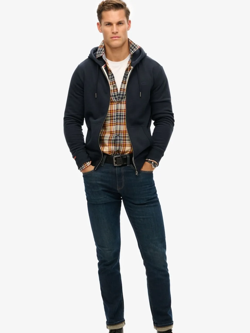 Superdry Midnight Blue Essential Logo Half Brushed Zip Hoodie