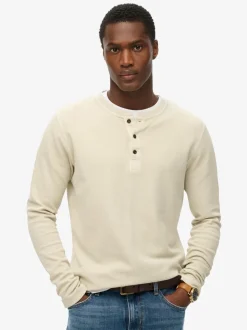 Superdry Natural Waffle Long Sleeve Half Button Top